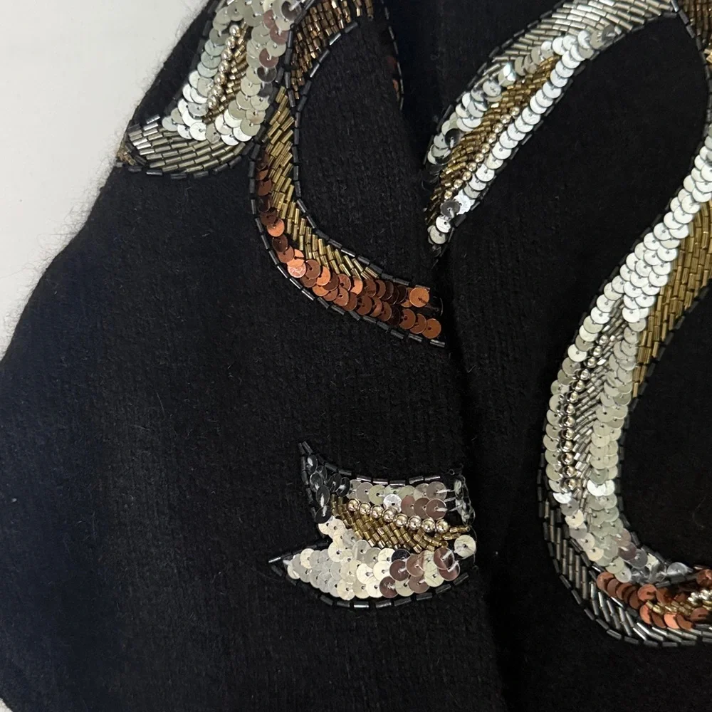 Vintage I.B. Diffusion Beaded Sequin Bow Angora Silk Lambswool Sweater Crewneck - Picture 4 of 6